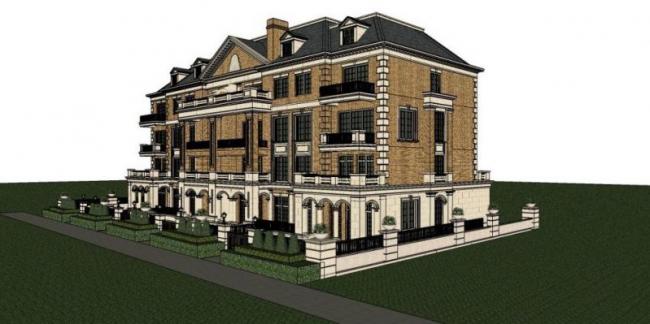 Sketchup别墅模型|联排别墅，古典风格