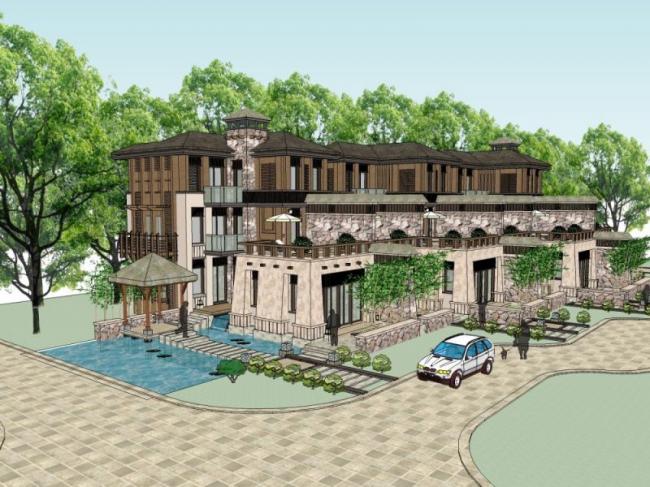 Sketchup别墅模型|联排别墅，现代风格