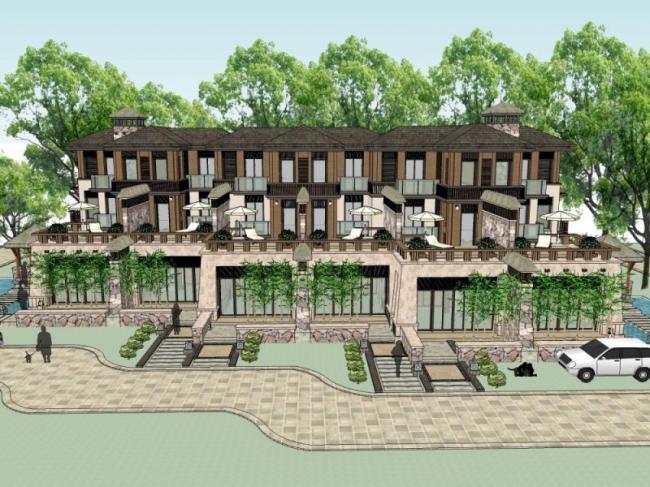 Sketchup别墅模型|联排别墅，现代风格