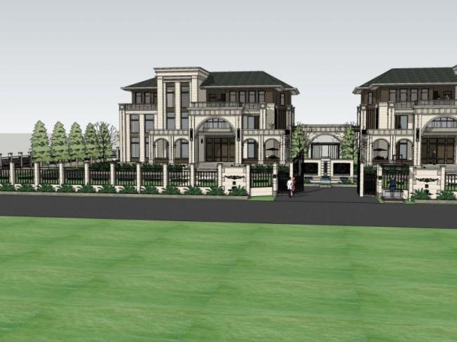 Sketchup别墅模型|双拼别墅，古典风格