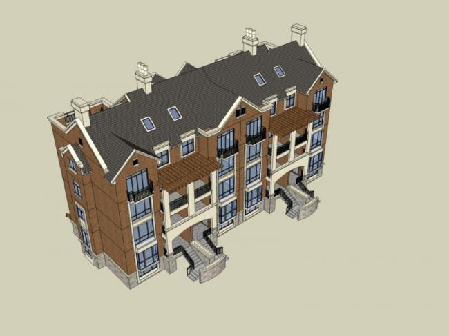 Sketchup别墅模型|联排别墅，现代风格
