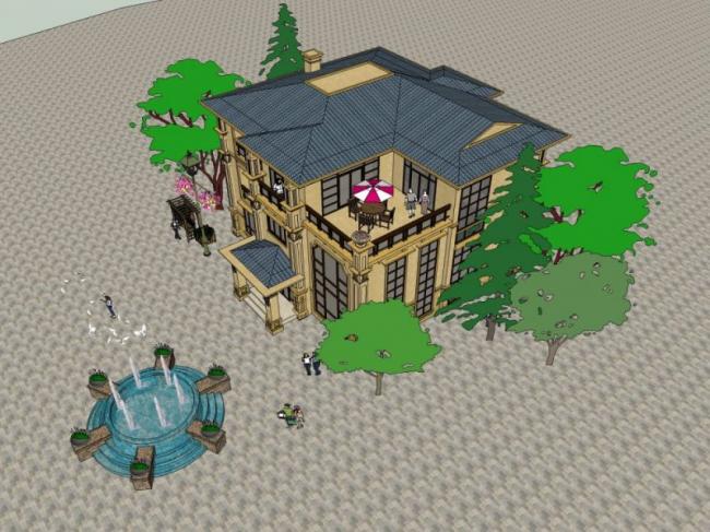 Sketchup别墅模型|独栋别墅，古典风格