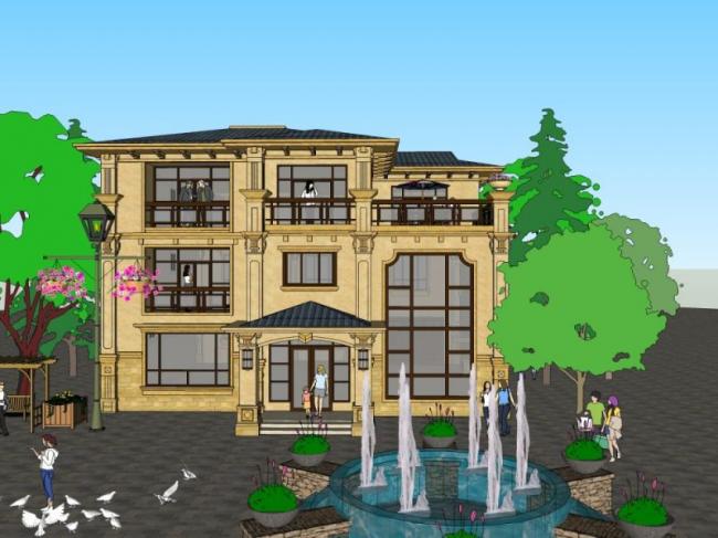 Sketchup别墅模型|独栋别墅，古典风格