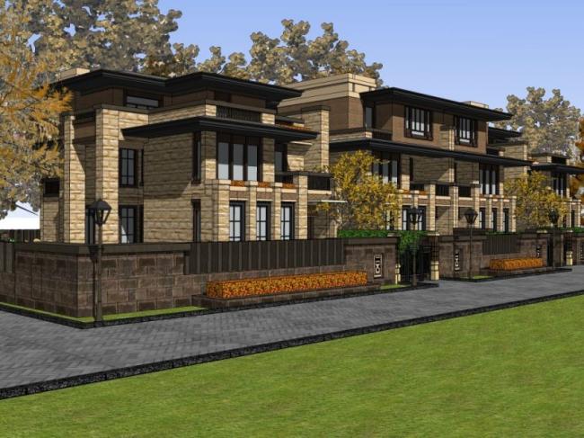 Sketchup别墅模型|双拼别墅，现代风格