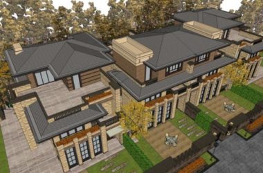 Sketchup别墅模型|双拼别墅，现代风格-BIM建筑网