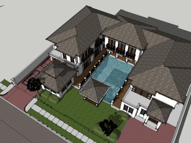 Sketchup别墅模型|独栋别墅，中式风格