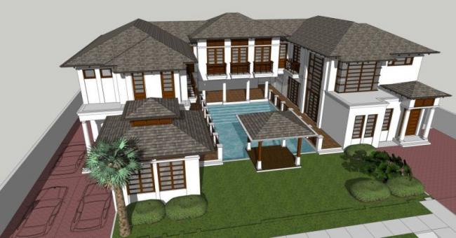 Sketchup别墅模型|独栋别墅，中式风格