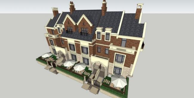 Sketchup别墅模型|联排别墅，古典风格