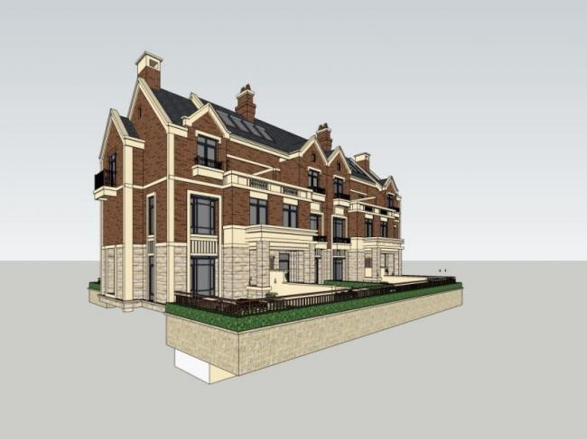 Sketchup别墅模型|联排别墅，古典风格