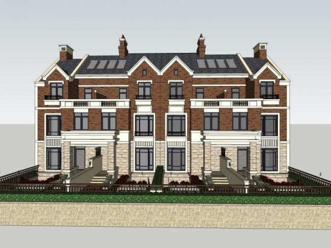 Sketchup别墅模型|联排别墅，古典风格