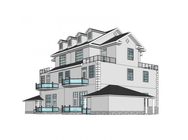 Sketchup别墅模型|叠拼别墅，中式风格