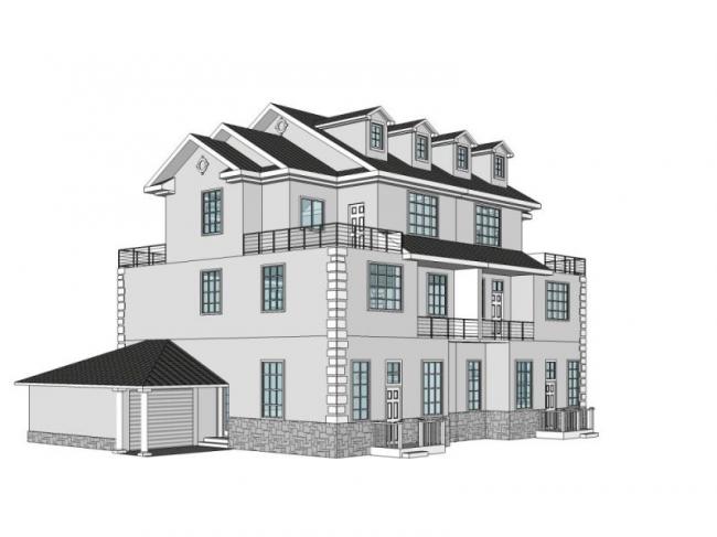 Sketchup别墅模型|叠拼别墅，中式风格