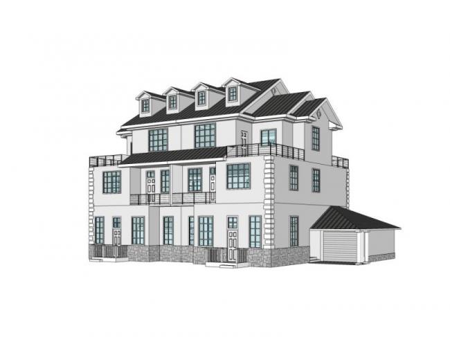 Sketchup别墅模型|叠拼别墅，中式风格