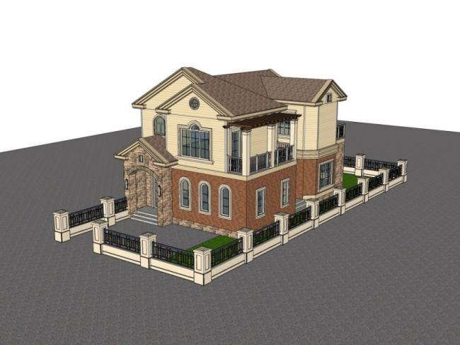 Sketchup别墅模型|独栋别墅，古典风格