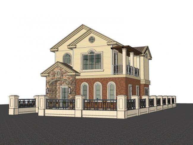 Sketchup别墅模型|独栋别墅，古典风格