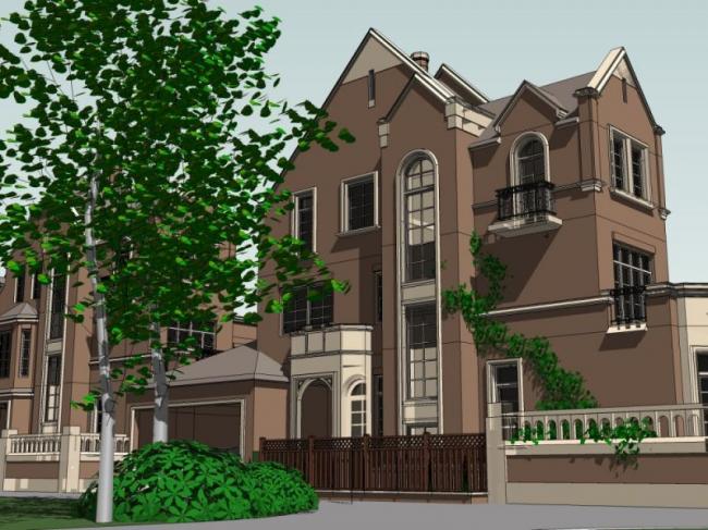 Sketchup别墅模型|联排别墅，古典风格