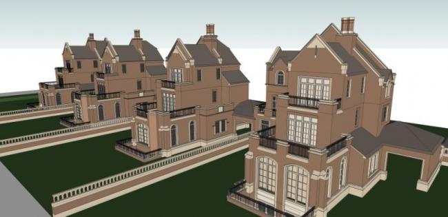 Sketchup别墅模型|联排别墅，古典风格