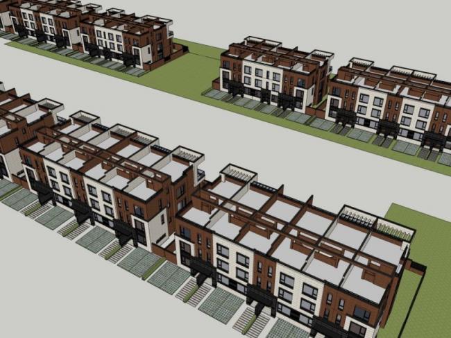 Sketchup别墅模型|联排别墅，现代风格