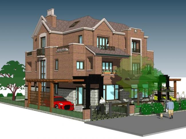 Sketchup别墅模型|独栋别墅，古典风格