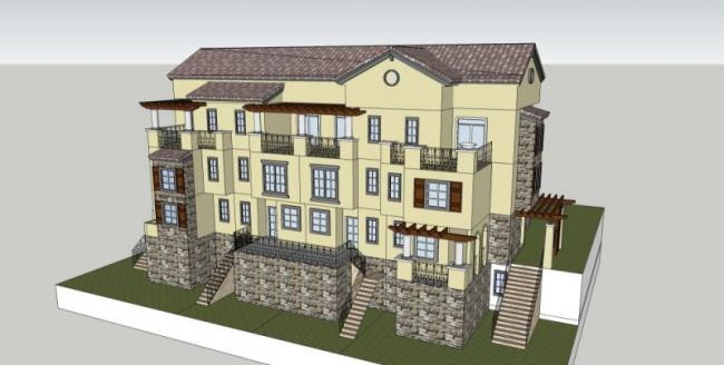 Sketchup别墅模型|叠拼别墅，现代风格