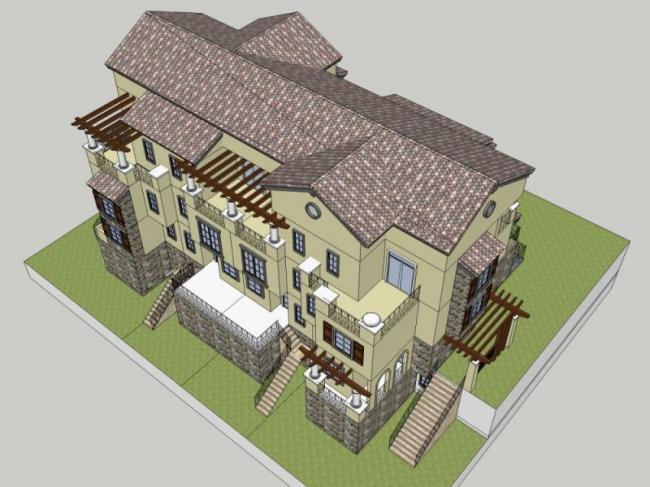 Sketchup别墅模型|叠拼别墅，现代风格