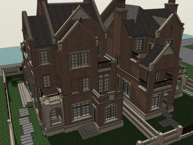 Sketchup别墅模型|双拼别墅，古典风格