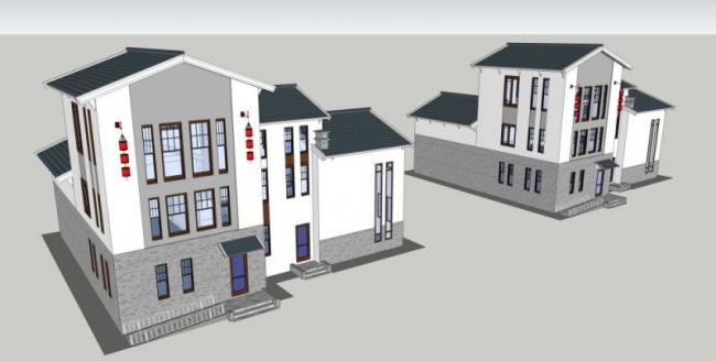 Sketchup别墅模型|独栋别墅，中式风格