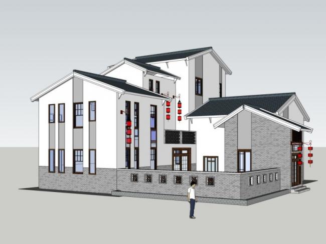 Sketchup别墅模型|独栋别墅，中式风格