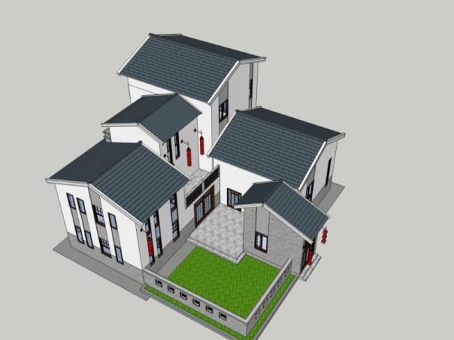 Sketchup别墅模型|独栋别墅，中式风格