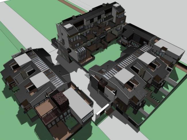 Sketchup别墅模型|联排别墅，现代风格