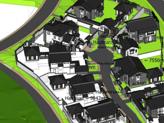 Sketchup别墅模型|别墅群，中式风格