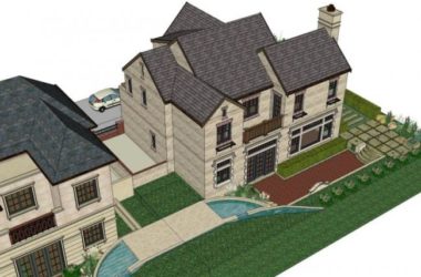 Sketchup别墅模型|双拼别墅，现代风格-BIM建筑网