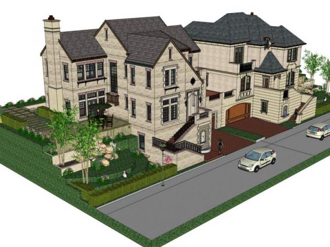 Sketchup别墅模型|双拼别墅，现代风格