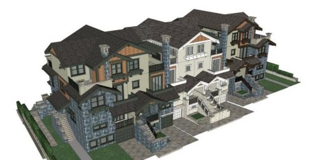 Sketchup别墅模型|联排别墅，北美风格