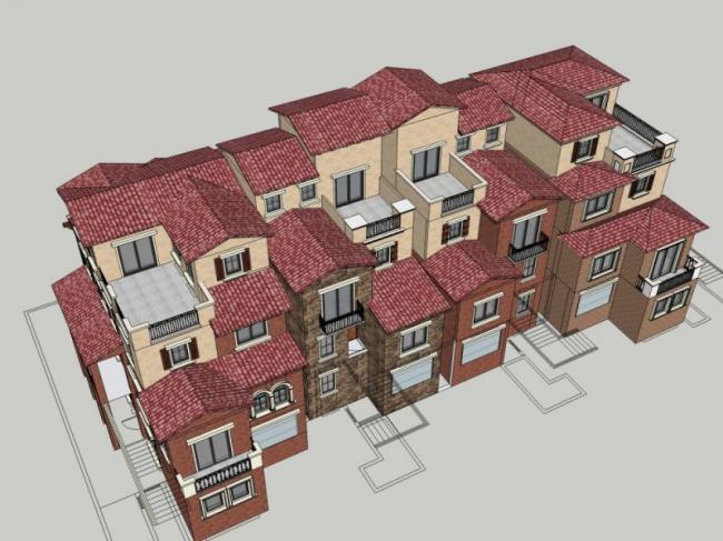 Sketchup别墅模型|叠拼别墅，现代风格