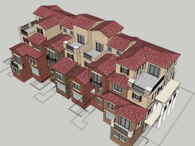 Sketchup别墅模型|叠拼别墅，现代风格