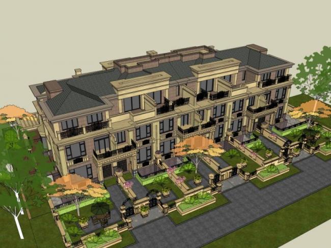 Sketchup别墅模型|联排别墅，古典风格