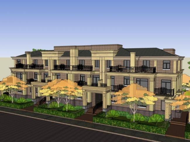 Sketchup别墅模型|联排别墅，古典风格