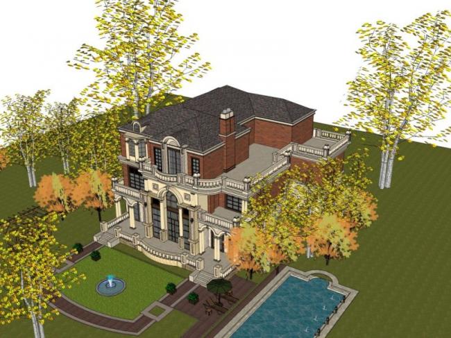Sketchup别墅模型|独栋别墅，古典风格