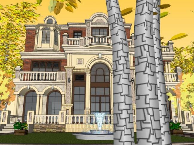 Sketchup别墅模型|独栋别墅，古典风格