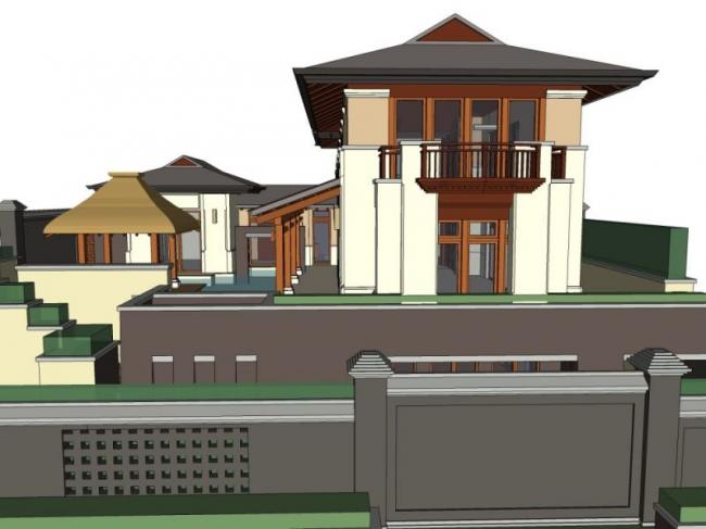 Sketchup别墅模型|叠拼别墅，现代中式风格