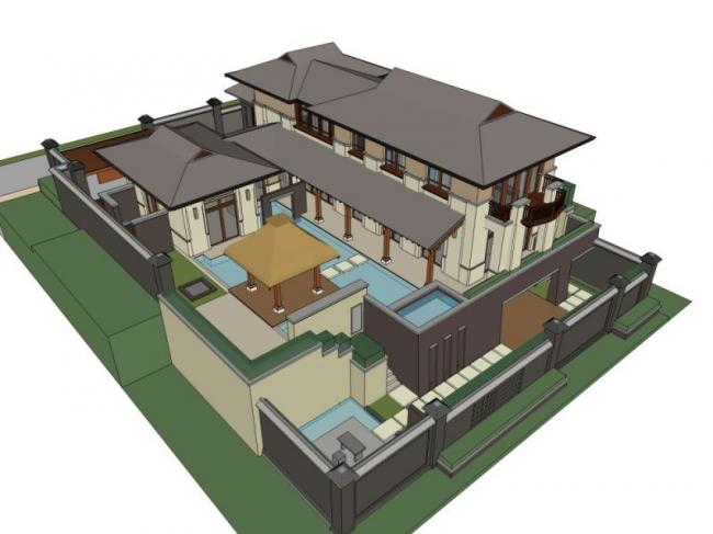 Sketchup别墅模型|叠拼别墅，现代中式风格