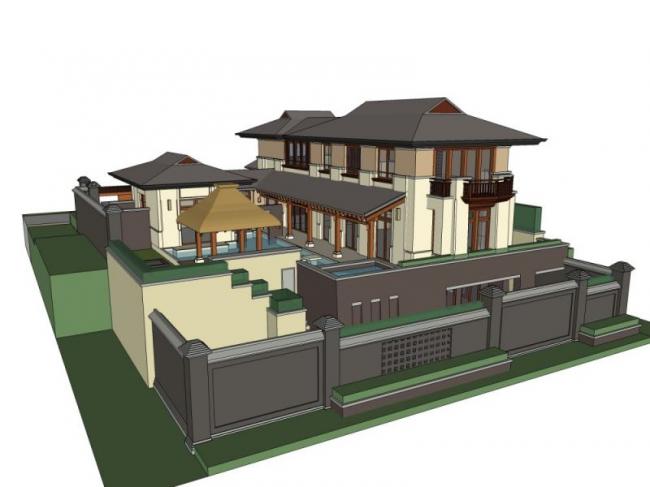 Sketchup别墅模型|叠拼别墅，现代中式风格