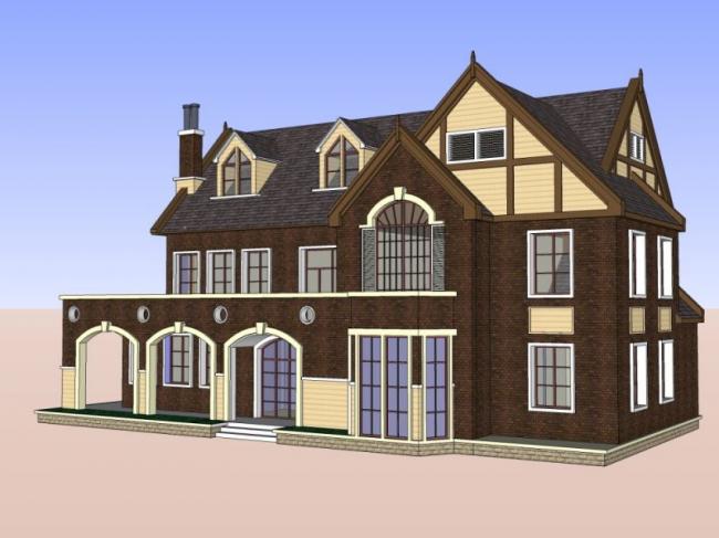 Sketchup别墅模型|独栋别墅，古典风格