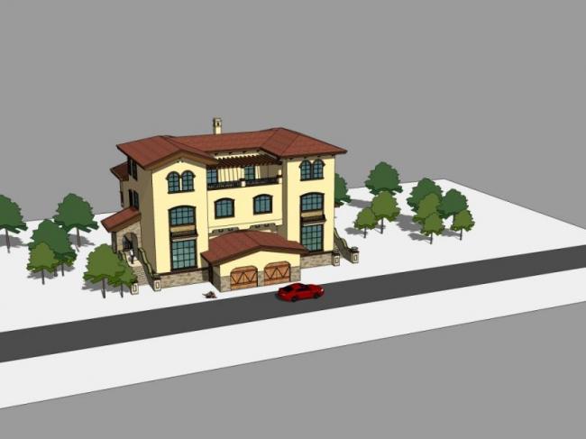 Sketchup别墅模型|双拼别墅，古典风格