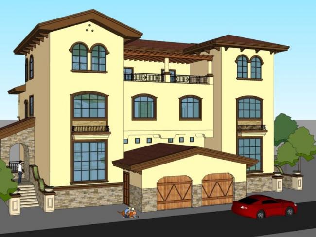 Sketchup别墅模型|双拼别墅，古典风格