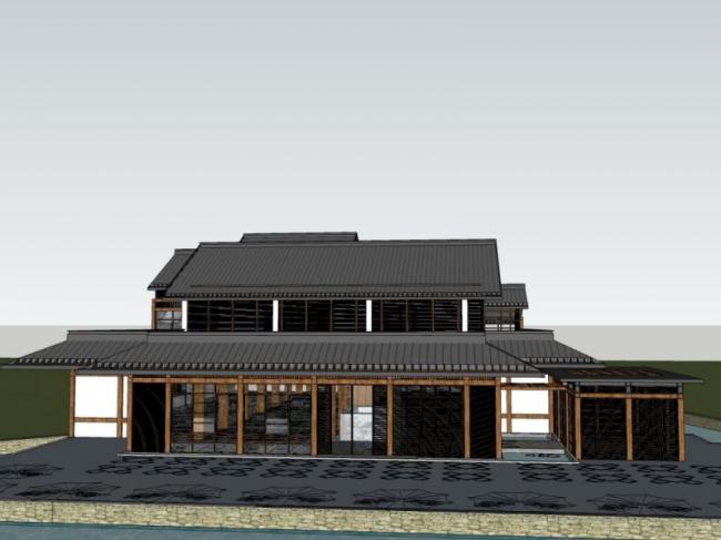 Sketchup别墅模型|独栋别墅，现代中式风格