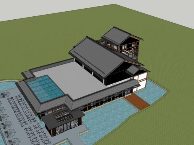 Sketchup别墅模型|独栋别墅，现代中式风格