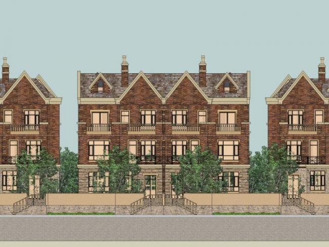 Sketchup别墅模型|联排别墅，古典风格