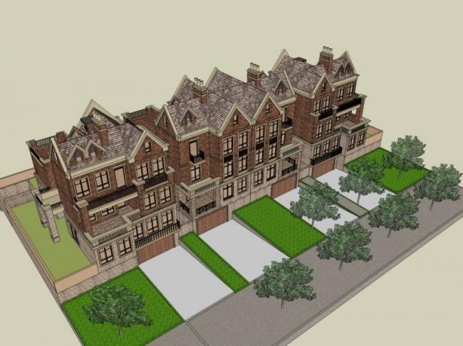 Sketchup别墅模型|联排别墅，古典风格